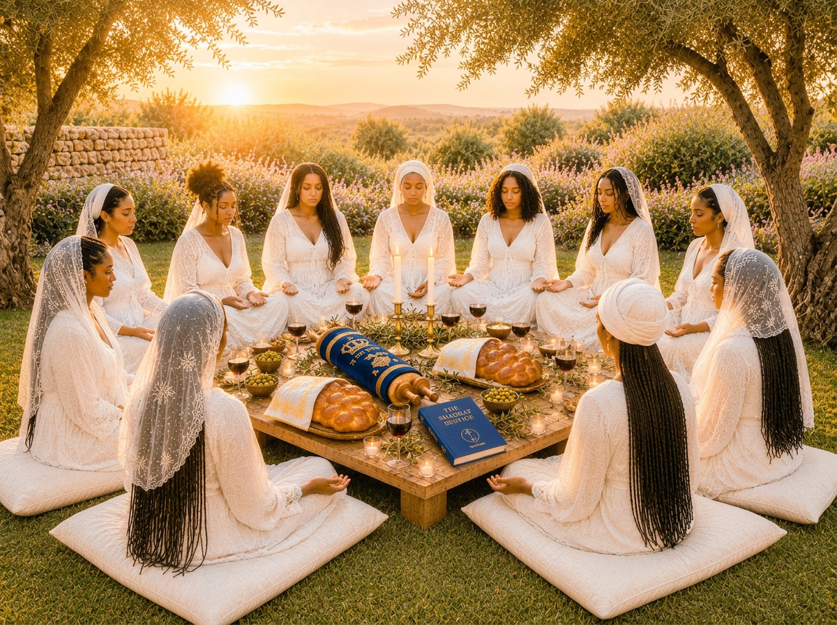 Women gathered at sunset retreat