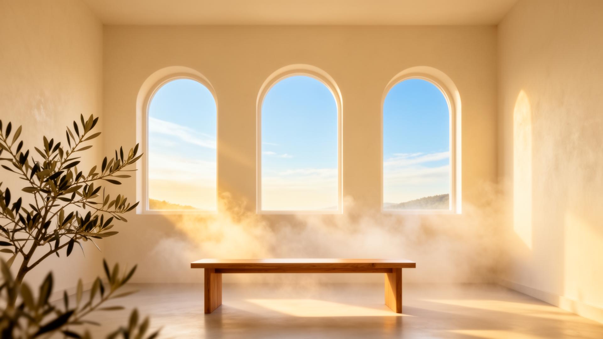 Sunlit sanctuary with arched windows